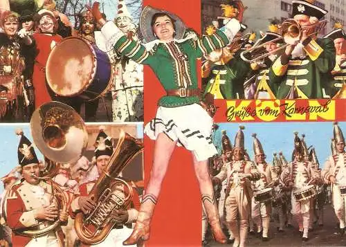 Ansichtskarte Deutschland - Köln - Grüße vom Karneval / Marketenderin des Reitercorps Jan von Werth und Musikgruppen (2924)
