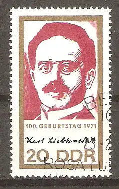 Briefmarke DDR Mi.Nr. 1650 o 100. Geburtstag von Karl Liebknecht 1971 / Politiker, Mitbegründer der KPD #