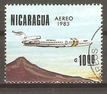 Briefmarke Nicaragua Mi.Nr. 2408 o 1. Nicaraguanische Briefmarkenausstellung EXPOFILNIC 1983 / Flugzeug #