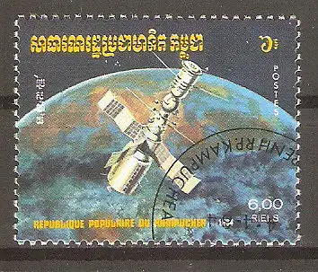 Briefmarke Kambodscha Mi.Nr. 567 o Raumfahrt 1984 / Sojus-Saljut-Station #