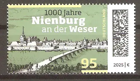 Briefmarke BRD Mi.Nr. 3910 ** 1000 Jahre Nienburg an der Weser 2025 / Stadtansicht von Nienburg an der Weser #