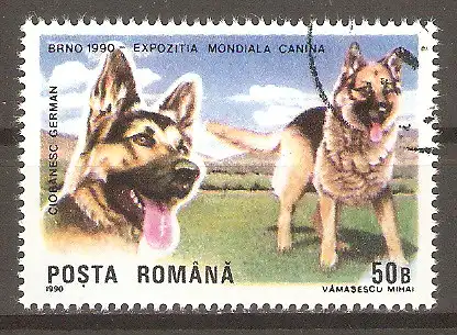 Briefmarke Rumänien Mi.Nr. 4603 o Internationale Hundeausstellung Brünn 1990 / Deutscher Schäferhund #