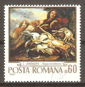 Briefmarke Rumänien Mi.Nr. 2879 o Gemälde mit Jagdmotiven 1970 / "Nach der Jagd" von Jacob Jordaens #