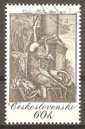 Briefmarke Tschechoslowakei Mi.Nr. 2240 o Stiche mit Jagdszenen 1975 / "Stilleben mit einem Hasen" - Radierung von Wenzeslaus Hollar #