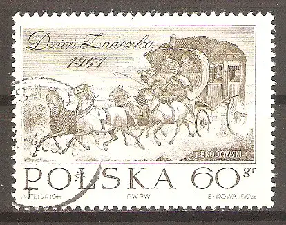 Briefmarke Polen Mi.Nr. 1530 o Tag der Briefmarke 1964 / "Vierspännige Schnellpost" Gemälde von Józef Brodowski #