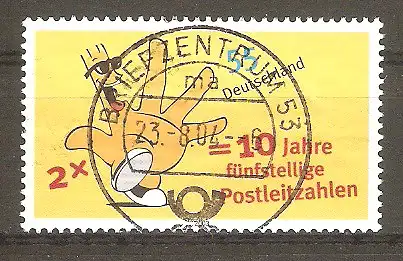 Briefmarke BRD Mi.Nr. 2344 o Vollstempel Briefzentrum 53 / Post! 10 Jahre fünfstellige Postleitzahlen 2003 / Maskottchen Rolf #