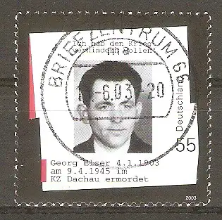 Briefmarke BRD Mi.Nr. 2310 o Vollstempel Briefzentrum 66 / 100. Geburtstag von Georg Elser 2003 / Widerstandskämpfer #