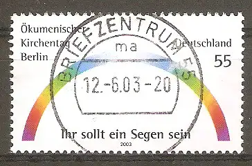 Briefmarke BRD Mi.Nr. 2341 o Vollstempel Briefzentrum 55 / Erster Ökumenischer Kirchentag Berlin 2003 / Regenbogen und Motto des Kirchentages #