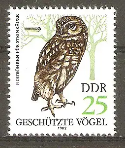 Briefmarke DDR Mi.Nr. 2704 ** Geschützte Greifvögel 1982 / Steinkauz (Athene noctua) #