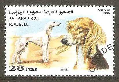 Briefmarke Sahara OCC 1996 o Hunderassen 1996 / Saluki #