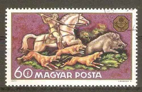 Briefmarke Ungarn Mi.Nr. 2665 A o Welt-Jagdausstellung Budapest 1971 / Jagd auf Wildschwein #