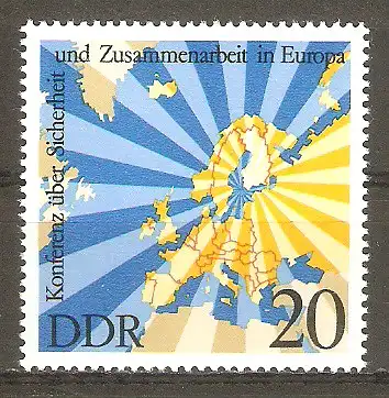 Briefmarke DDR Mi.Nr. 2069 ** Unterzeichnung der Schlussakte der KSZE in Helsinki 1975 / Landkarte von Europa & Strahlenkranz #