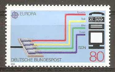 Briefmarke BRD Mi.Nr. 1368 ** Europa CEPT 1988 / Schematische Darstellung ISDN #
