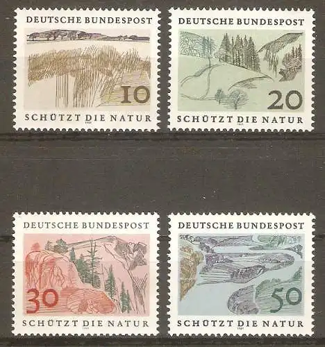 Briefmarke BRD Mi.Nr. 591-594 ** Europäisches Naturschutzjahr 1969 / Seeniederung, Mittelgebirge, Hochgebirge, Flusslandschaft / Kompletter Satz ! #