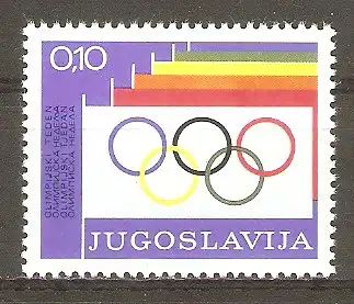Briefmarke Jugoslawien Zwangszuschlagsmarke Mi.Nr. 49 ** Olympische Woche 1975 / Flaggen & Olympische Ringe #
