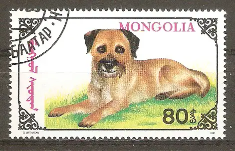 Briefmarke Mongolei Mi.Nr. 2325 o Hunde 1991 / Leonberger #