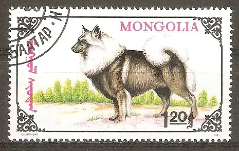 Briefmarke Mongolei Mi.Nr. 2326 o Hunde 1991 / Wolfsspitz #
