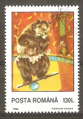 Briefmarke Rumänien Mi.Nr. 5027 o Zirkus 1994 / Bär beim Balanceakt #