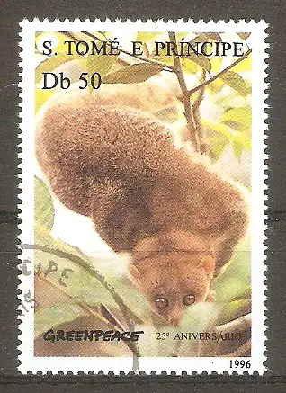 Briefmarke Sao Tome & Principe Mi.Nr. 1676 o 25 Jahre „Greenpeace“ 1996 / Kletterbeutler #