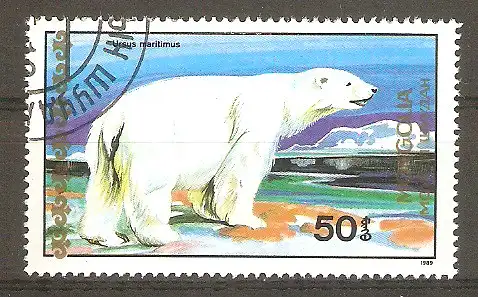 Briefmarke Mongolei Mi.Nr. 2035 o Bären 1989 / Eisbär (Ursus maritimus) #