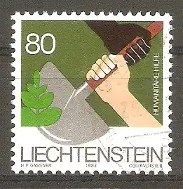 Briefmarke Liechtenstein Mi.Nr. 827 o Humanitäre Hilfe 1983 / Hände mit Spaten #