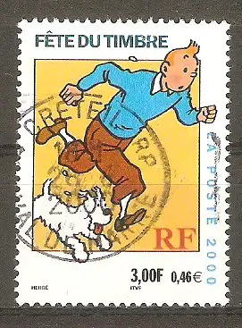 Briefmarke Frankreich Mi.Nr. 3445 A o 70 Jahre Comicfigur Tintin 2000 / Tintin und Milou (Tim und Struppi) von Hergé #