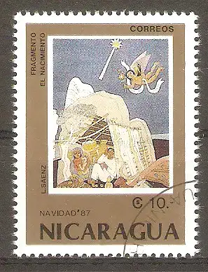 Briefmarke Nicaragua Mi.Nr. 2839 o Weihnachten 1987 / "Die Geburt Christi" (Gemälde von L. Saenz) #
