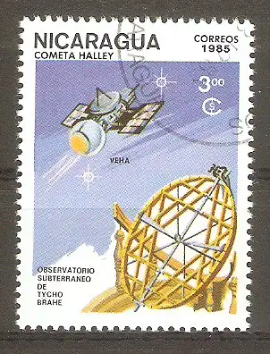 Briefmarke Nicaragua Mi.Nr. 2623 o Halleyscher Komet 1985 / Raumsonde „Venus“ & Observatorium von Tycho Brahe #