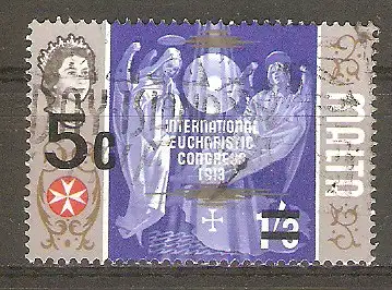 Briefmarke Malta Mi.Nr. 449 o Internationaler Eucharistischen Kongress 1972 (Aufdruck der neuen Wertstufe 5 C auf 1'3 Sh'P) #