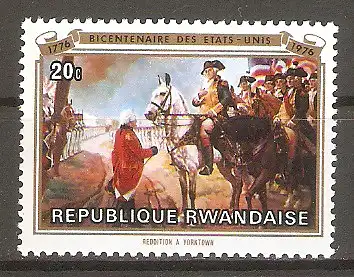 Briefmarke Ruanda Mi.Nr. 783 ** 200 Jahre Unabhängigkeit der USA 1976 / Washington zu Pferde mit Kavallerie in Yorktown #