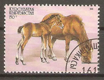 Briefmarke Kirgisistan Mi.Nr. 91 o Pferderassen 1995 / Don-Pferd mit Fohlen #