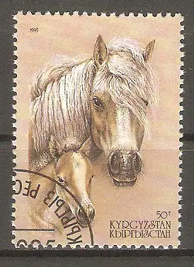 Briefmarke Kirgisistan Mi.Nr. 88 o Pferderassen 1995 / Russischer Traber mit Fohlen #