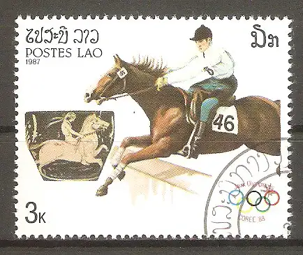 Briefmarke Laos Mi.Nr. 976 o Olympische Sommerspiele Seoul 1987 / Springreiten #