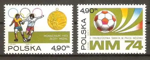Briefmarke Polen Mi.Nr. 2315-2316 ** Fußball Weltmeisterschaft Deutschland 1974 / Kompletter Satz! #