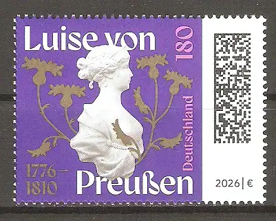 Briefmarke BRD Mi.Nr. 3955 ** 250. Geburtstag von Königin Luise von Preußen 2026 / Porzellan-Relief & Kornblumensilhouetten #