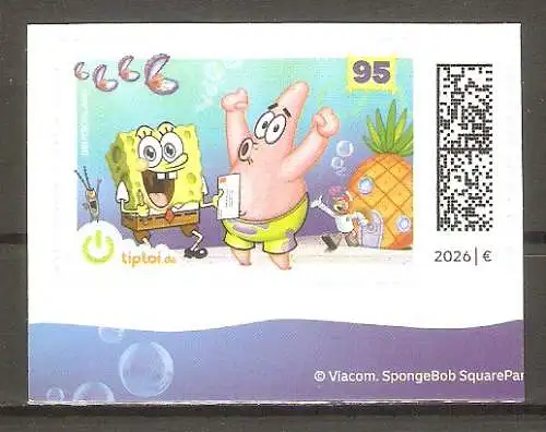 Briefmarke BRD Mi.Nr. 3958 ** (selbstklebend aus Folienblatt 157) SpongeBob Schwammkopf 2026 / Zeichentrickfiguren von Stephen McDannell Hillenburg #