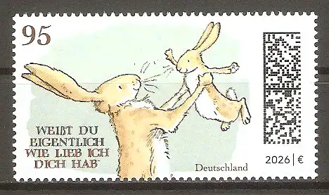 Briefmarke BRD Mi.Nr. 3950 ** Weißt du eigentlich, wie lieb ich dich hab? 2026 / Großer und kleiner Hase aus dem Kinderbuch #