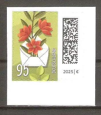 Briefmarke BRD Mi.Nr. 3903 ** (selbstklebend aus Folienblatt 150) Welt der Briefe 2025 / Briefumschlag mit Orangefarbenem Milchstern (Ornithogalum dubium) #