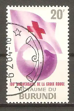 Briefmarke Burundi Mi.Nr. 62 A o 100 Jahre Internationales Rotes Kreuz 1963 / Rot-Kreuz-Flagge über Erdkugel #