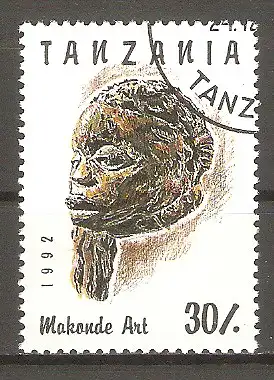 Briefmarke Tanzania Mi.Nr. 1438 o Makonde-Kunst 1992 / Männerkopf #