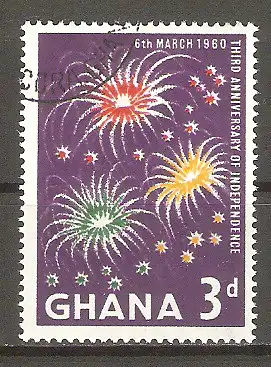 Briefmarke Ghana Mi.Nr. 74 o 3 Jahre Unabhängigkeit 1960 / Feuerwerk #