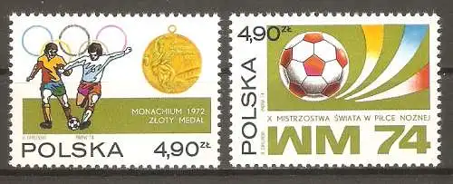 Briefmarke Polen Mi.Nr. 2315-2316 ** Fußball Weltmeisterschaft Deutschland 1974 / Kompletter Satz! #