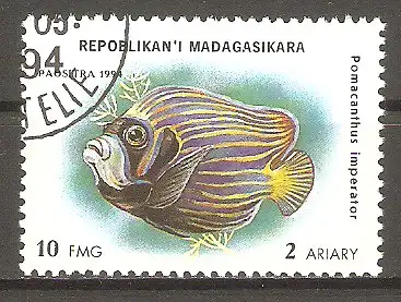 Briefmarke Madagaskar Mi.Nr. 1717 o Aquarienfische 1994 / Imperator (Pomacanthus imperator) #