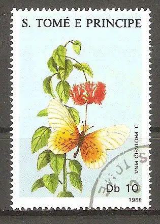Briefmarke Sao Tome & Principe Mi.Nr. 1064 o Blumen und Schmetterlinge 1988 #