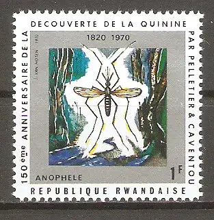 Briefmarke Ruanda Mi.Nr. 410 ** 150. Jahrestag der Entdeckung des Chinins 1970 / Anopheles-Mücke #