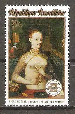 Briefmarke Ruanda Mi.Nr. 641 A ** Gemälde 1974 / "Diana von Poitiers" aus der Schule von Fontainebleau #