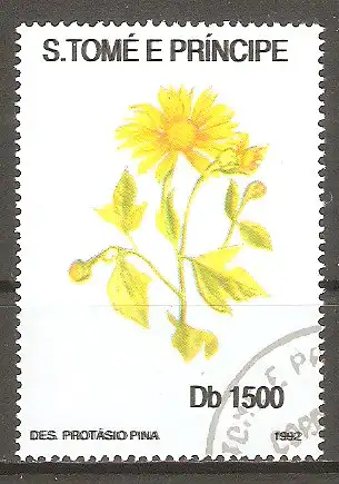 Briefmarke Sao Tome & Principe Mi.Nr. 1331 o Fauna und Flora 1992 / Gelbe Blume #
