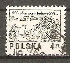 Briefmarke Polen Mi.Nr. 2537 o Holzschnitte 1977 / Vogelfang #
