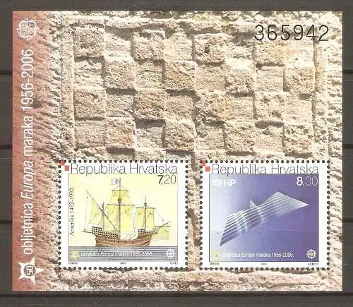 Briefmarke Kroatien BLOCK 27 ** (Mi.Nr. 734-735) 50 Jahre Europamarken CEPT 2006 #