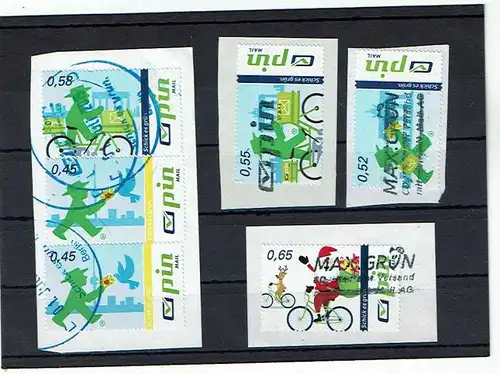Privatpostanstalt pin, fünf versch Marken auf Briefstück: 0,45, 0,52, 0,55, 0,58, 0,68 Cent (old8)